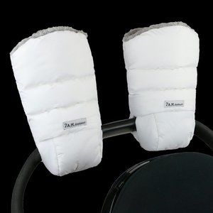 7AM WHITE  WARMMUFFS WITH GRAY FUR TRIM AND LINING